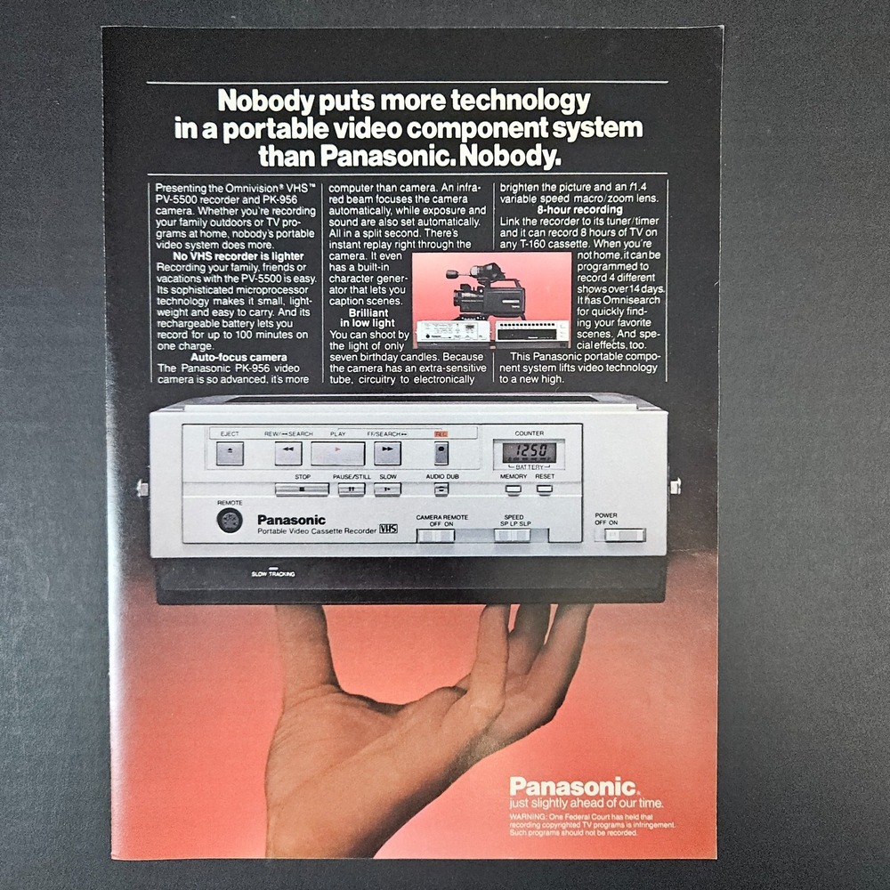 1983 Panasonic Portable Video Cassette Recorder VHS VCR Vintage Print‎ Ad PV5500